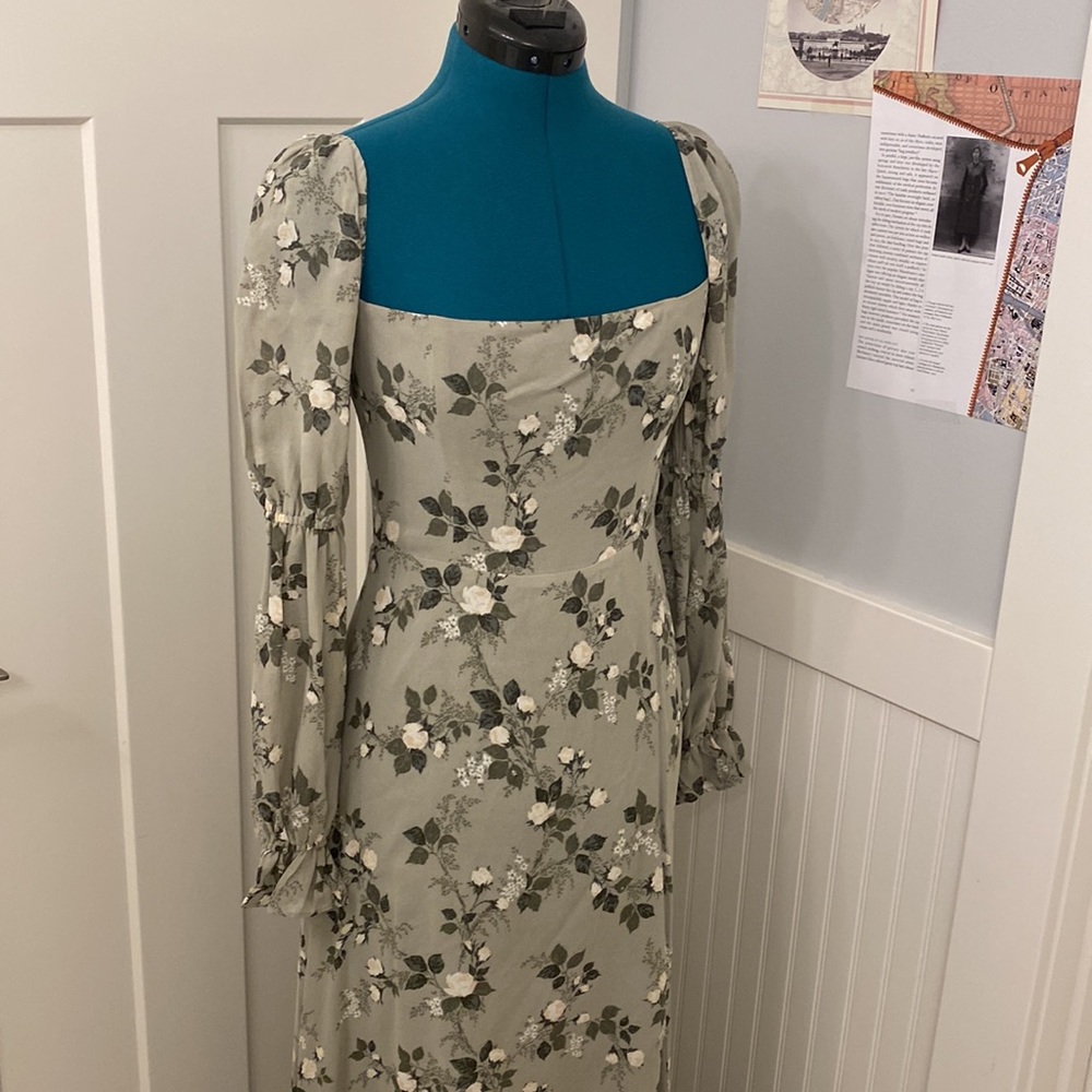 REFORMATION floor length green dress